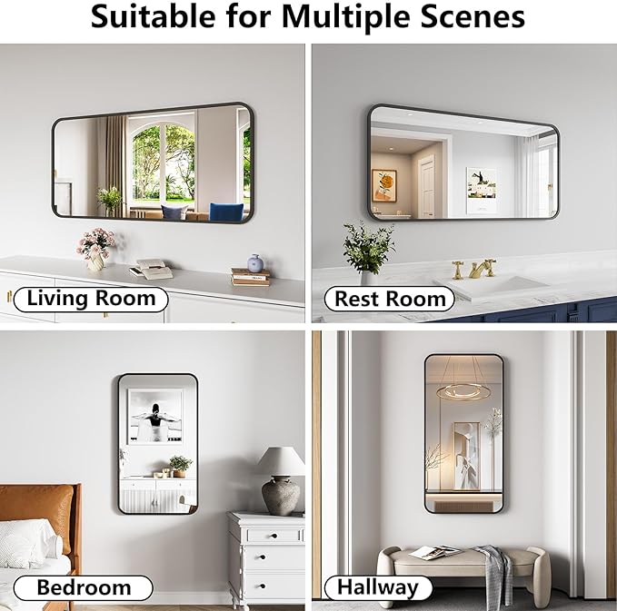 Koonmi Bathroom Mirror, 24X48 Inch Black Metal Framed Mirror - Image 5