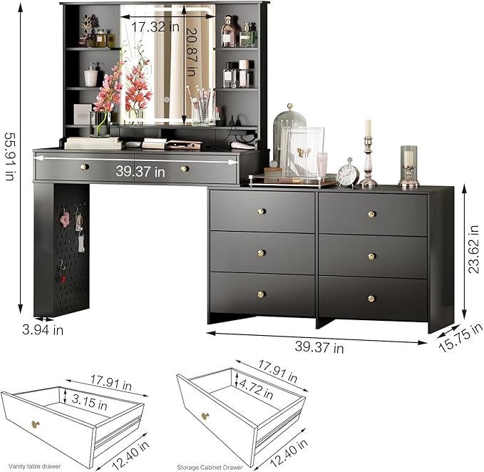 Large Makeup Vanity Desk with Mirror and Lights, Vanity Desk with 8 Drawers & - Image 3