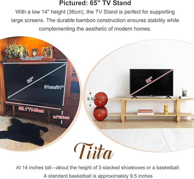 Tiita TV Stand with Storage for TVs up to 65'', Bamboo TV Console Entertainment - Image 5