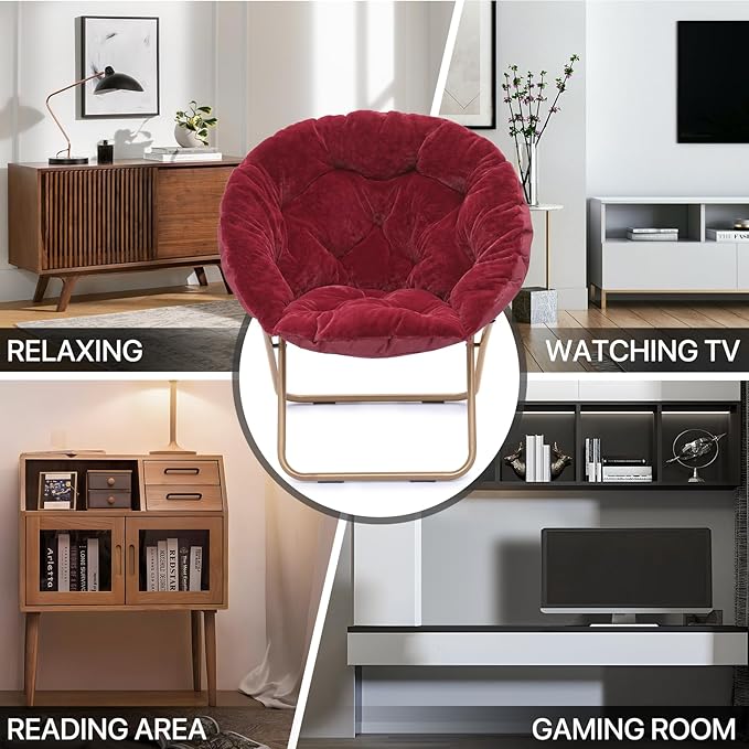 MoNiBloom Round Folding Faux Fur Saucer Chair - Image 10