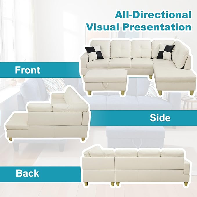 Couches for Living Room Faux Leather L Shaped Couch Comfy 3 Pieces Sectional - Image 6