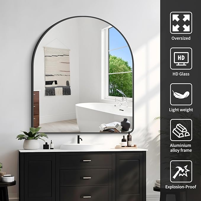 FORBATH Arched Mirror 36x40 Inch, Hanging or Leaning Against Wall - Image 6