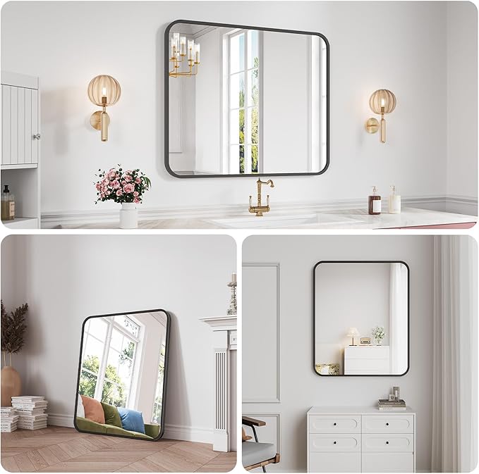 Koonmi Bathroom Mirror, 30X30 Inch Black Metal Framed Mirror - Image 3