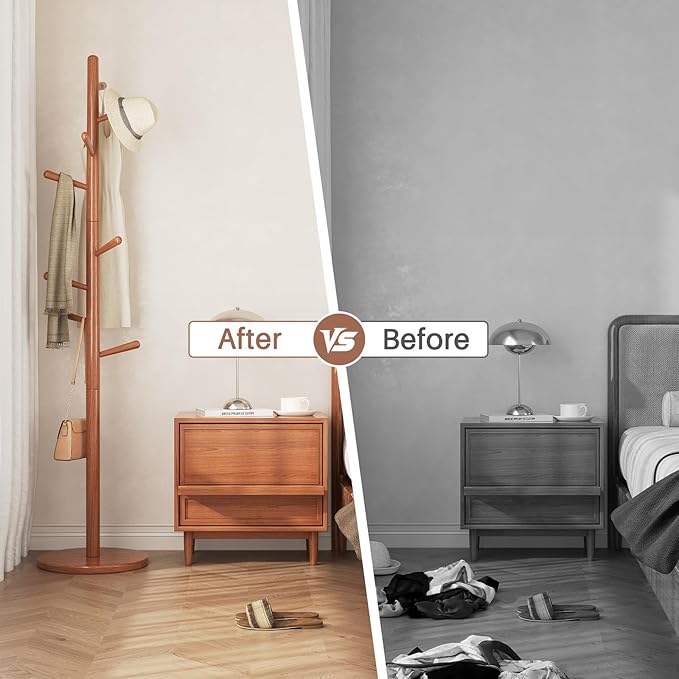 Uniclinens Coat Rack Freestanding Solid Wood Coat Tree Standing - Image 9