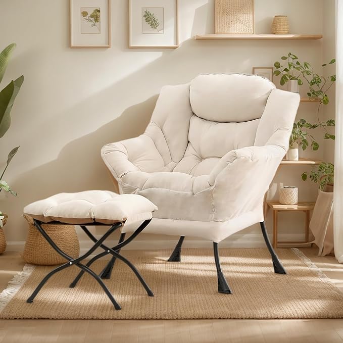 Lazy Chair with Ottoman, Large Modern Lounge Accent Chair with Armrests and by HomeEastllyHome