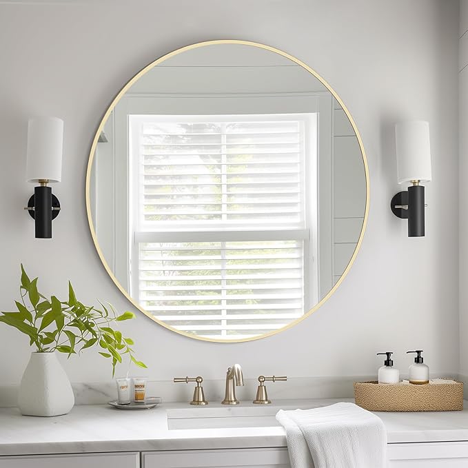 HOMECOOKIN Round Wall Mirror 28" Gold Circle Mirror - Image 2