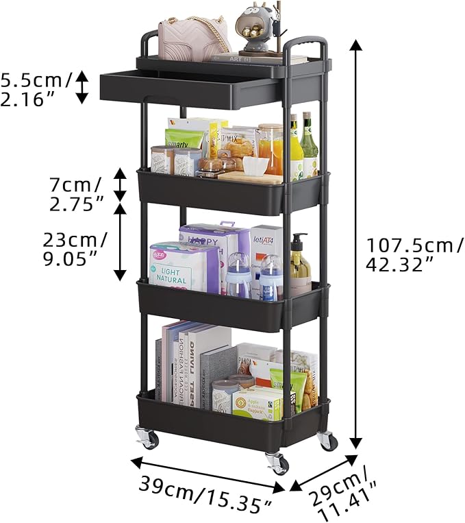 Calmootey 4-Tier Rolling Utility Cart - Image 5