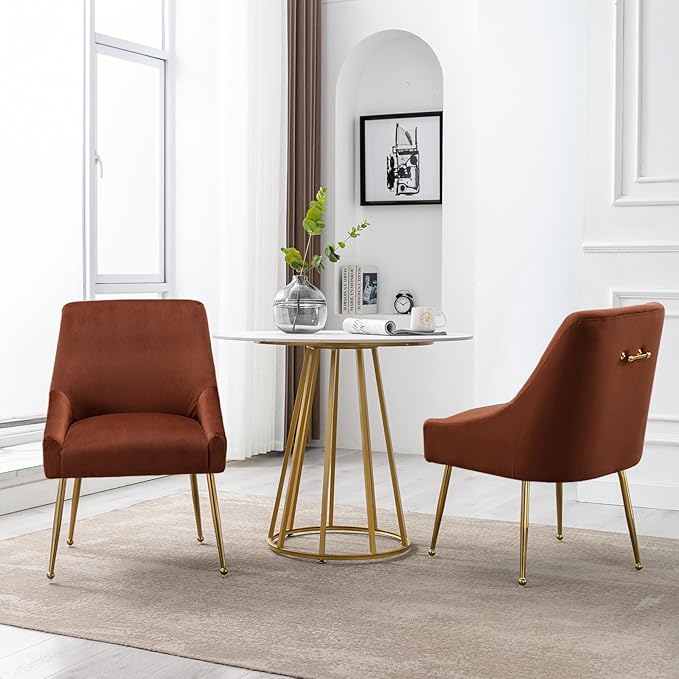 Modern Velvet Dining Chairs Set of 2, Contemporary Upholstered Furniture - Image 7
