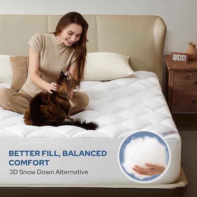BEDLORE Full Mattress Topper, Viscose Made from Bamboo Soft Pillow Top Mattress - Image 4