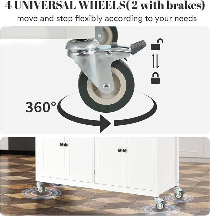 Rovibek Kitchen Island on Wheels Large in Rolling Island Wood Mobile Portable - Image 4
