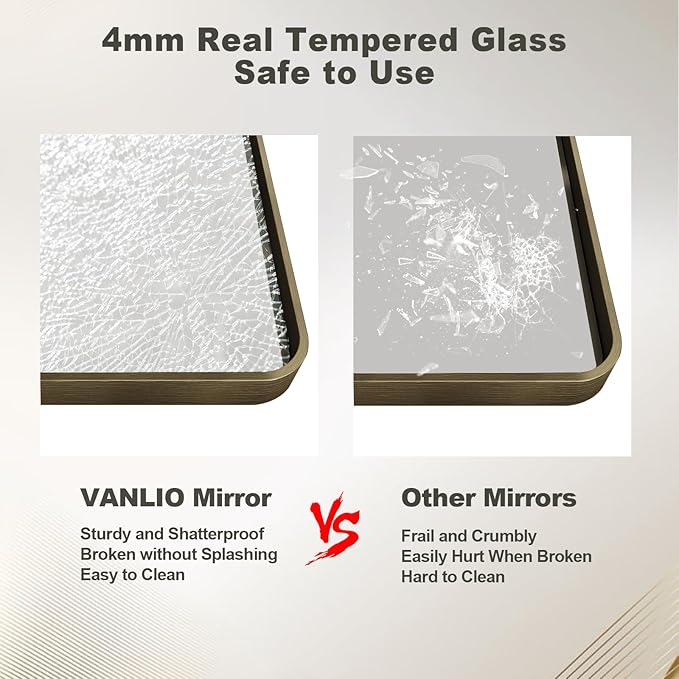40x30 Bronze Framed Bathroom Mirror, Brushed Bronze Metal Vanity Mirror - Image 4