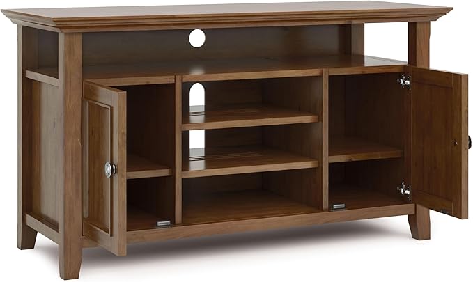 SIMPLIHOME Amherst 54-inch Wide Solid Wood TV Stand in Medium Saddle Brown - Image 4