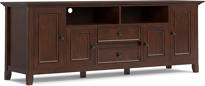 SIMPLIHOME Amherst 72-inch Wide Solid Wood TV Stand in Russet Brown, by SimpliHome
