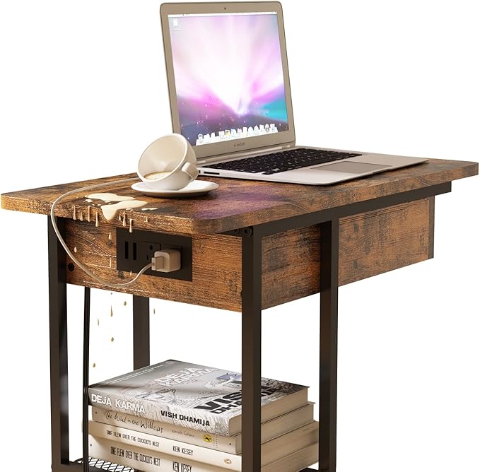 LIDYUK C Shaped End Table with Charging Station, Flip Top Side Table with USB - Image 7