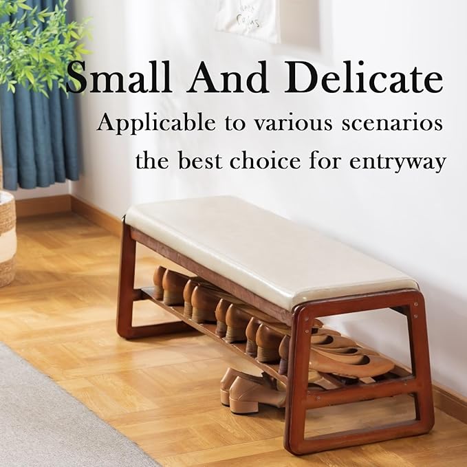 latifolia Solid Wood Bench, Entryway Shoe Bench - Image 4