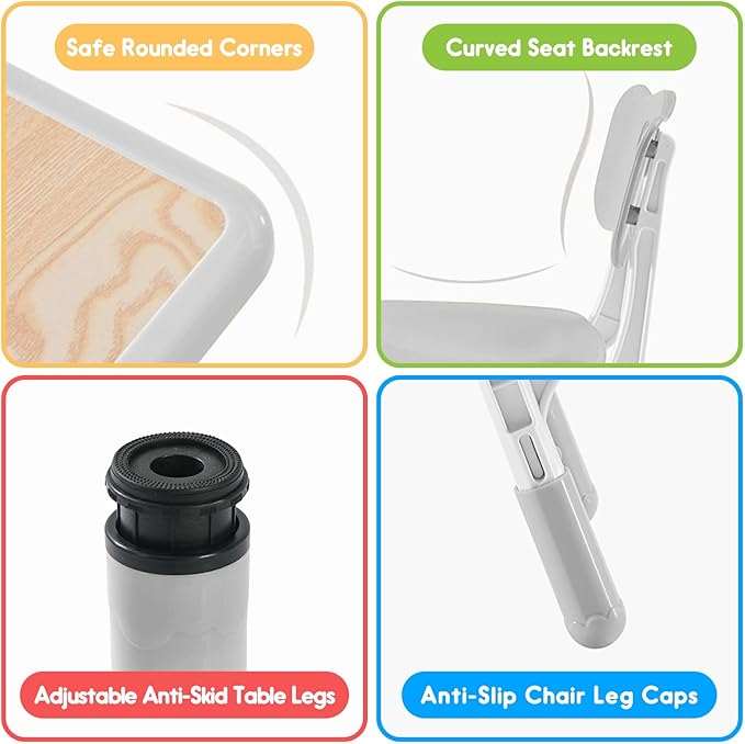 Kids Table & Chair Set with Adjustable Toddler-Safe Non-Slip Legs, Activity & - Image 6