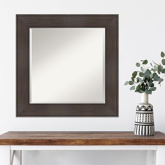 Amanti Art Brown Wall Mirror 26x26 William Rustic Woodgrain Square Bathroom - Image 4