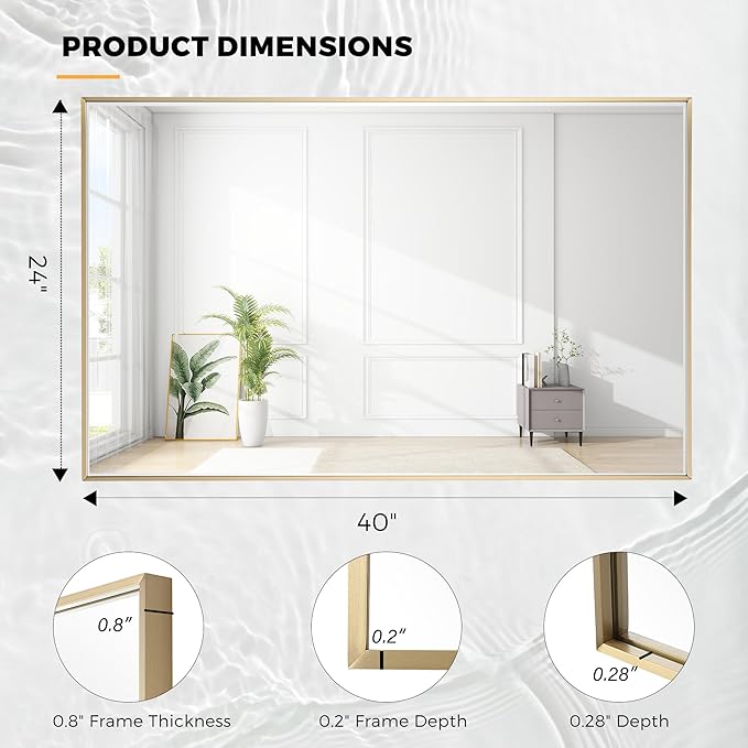 24x40 Inch Brass Bathroom Mirror - Image 9