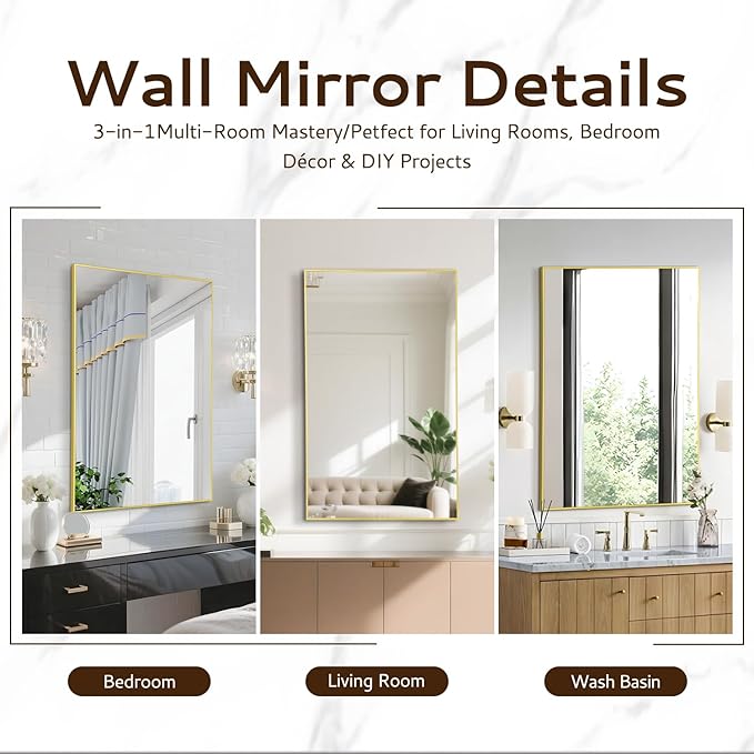 Bathroom Mirror 24"x36", Rectangle Wall Mirror Mounted, Rust-Resistant - Image 7