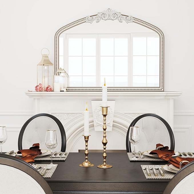 42''x32'' Baroque Wide Arched Wall Mirror, Ornate Wooden Farmhouse Arch - Image 3