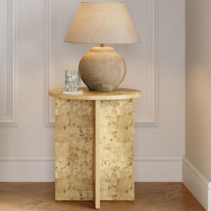 Round Natural Burl End Table for Living Room by Stead
