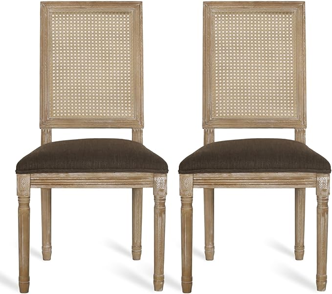 Merax Upholstered Solid Wood Dining Chairs Set of 2, French Country Style - Image 5