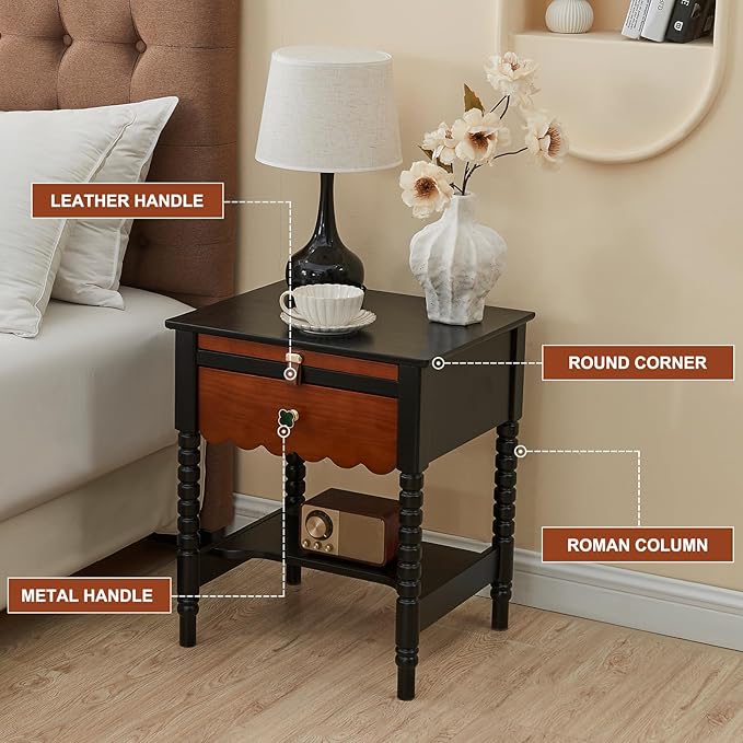 Uniclinens Mid Century Modern Nightstand Two-Tone Bedside Table - Image 7