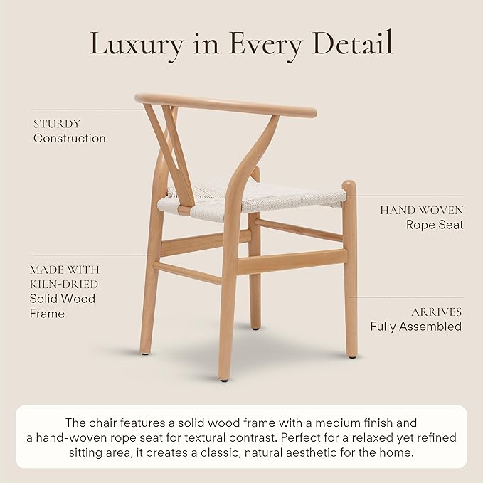 POLY & BARK Weave Dining Chairs – Mid-Century Modern Wishbone Dining Chairs - Image 4