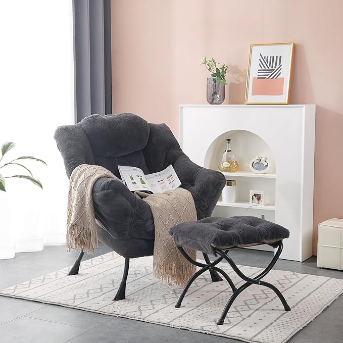 Lazy Chair with Ottoman, Modern Accent Chair Lounge Leisure Sofa Chair with - Image 2