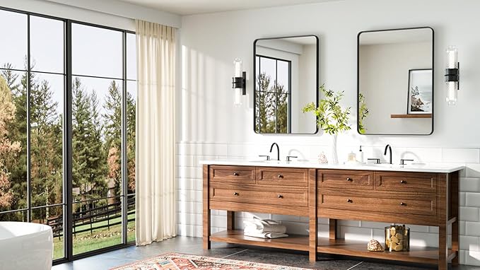TETOTE Black Bathroom Mirror 22 x 30 Matte Black Metal Framed Vanity Mirror - Image 8