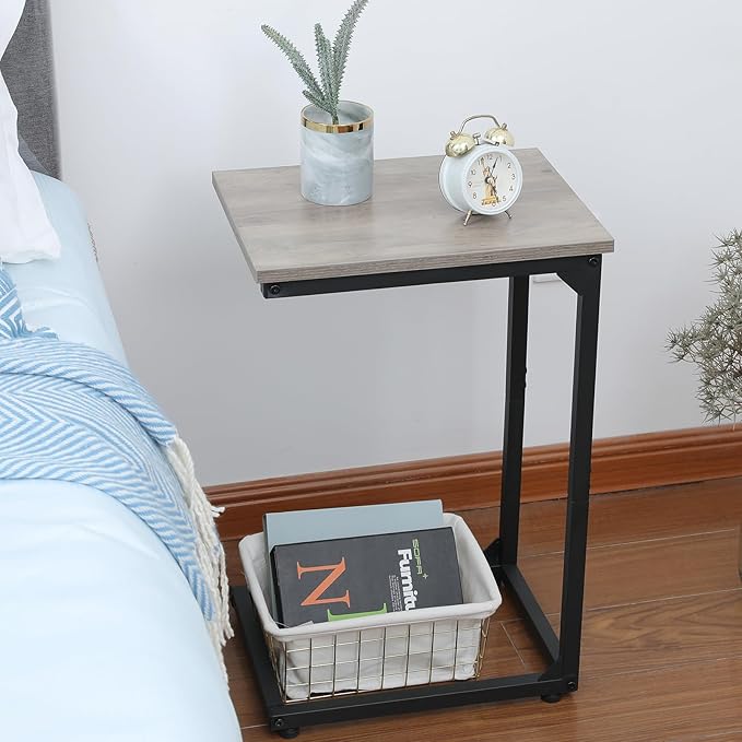 AMHANCIBLE C Shaped End Table, Slide Under Couch Table - Image 7