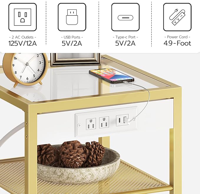 HOOBRO End Table with Charging Station, Side Table with USB Port & Power Outlets - Image 6