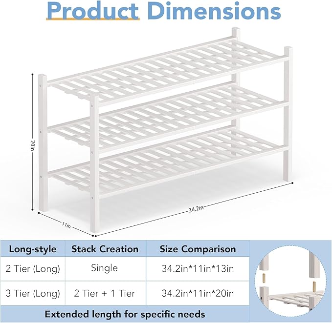 Haddockway Long 3 Tier Bamboo Shoe Rack Storage Organizer, Small Space - Image 3