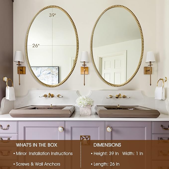 Oval Wall Mirror for Bathroom, Large Hanging Vanity Mirror for Bedroom - Image 5