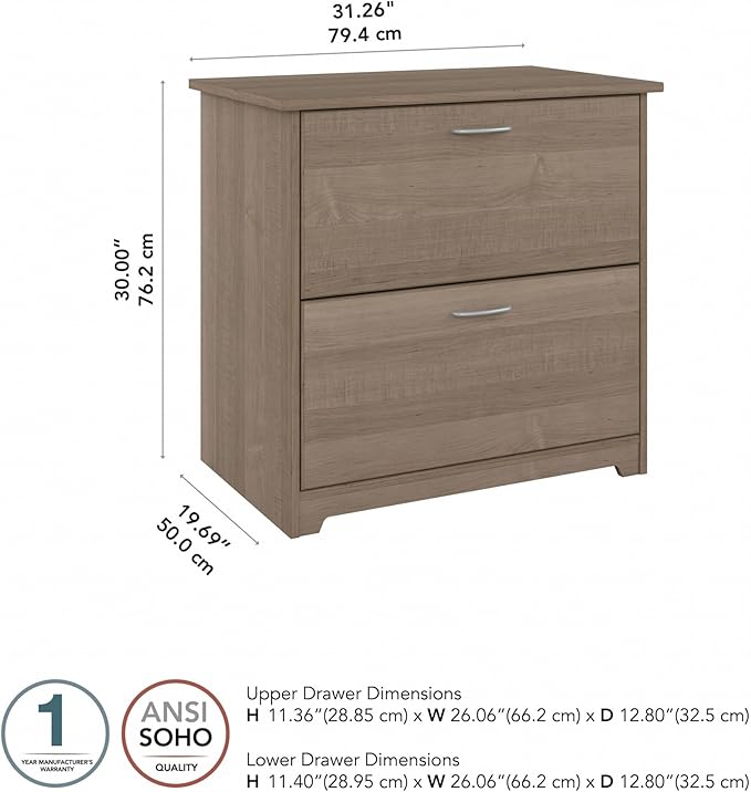 Bush Furniture Cabot 2 Drawer Lateral File Cabinet in Ash Gray, Home Office - Image 3