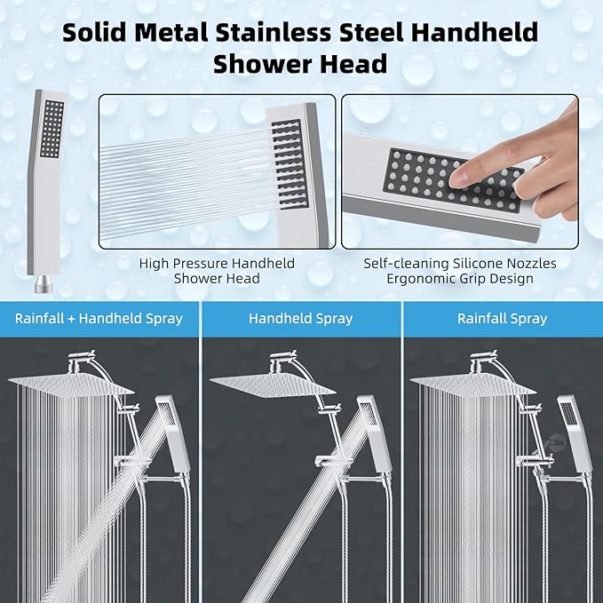 Hibbent All Metal 10'' Rainfall Shower Head, Dual Shower Head Combo, High - Image 4