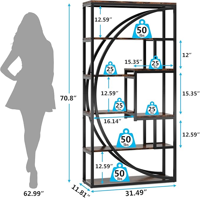 Tribesigns Bookshelf, Industrial 5-Tier Etagere Bookcase, 70.8 inch Tall - Image 2