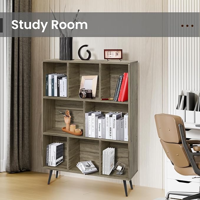 Bookshelf, 3-Tier 8 Cube Open Wooden Book Shelf - Image 7