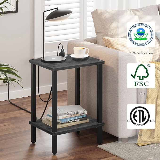 TUTOTAK End Table with Charging Station, Small Side Table, Nightstand Bedside - Image 4
