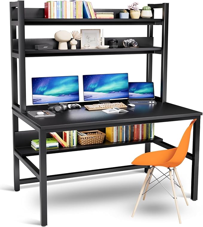 Aquzee Computer Desk with Hutch and Bookshelves, Large Leg Room 55 inch Width by Aquzee