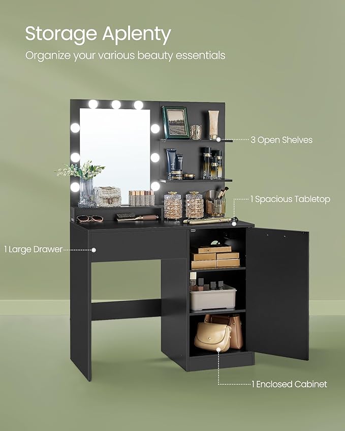 VASAGLE Vanity Desk with Mirror and Lights, 35.4-Inch Wide Makeup Vanity with - Image 5