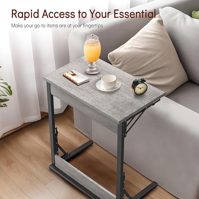 Tatub 24" Folding C Shaped End Table Set of 2, Small Sofa Side Laptop Desk - Image 5