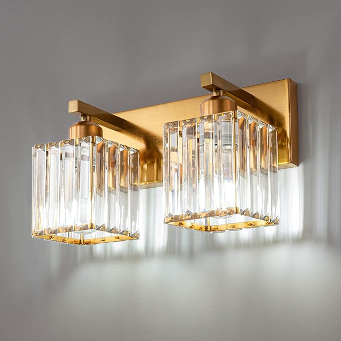 Modern Bathroom Vanity Light 2-Lights Gold Crystal Bathroom Wall Light Vanity by FDPBY