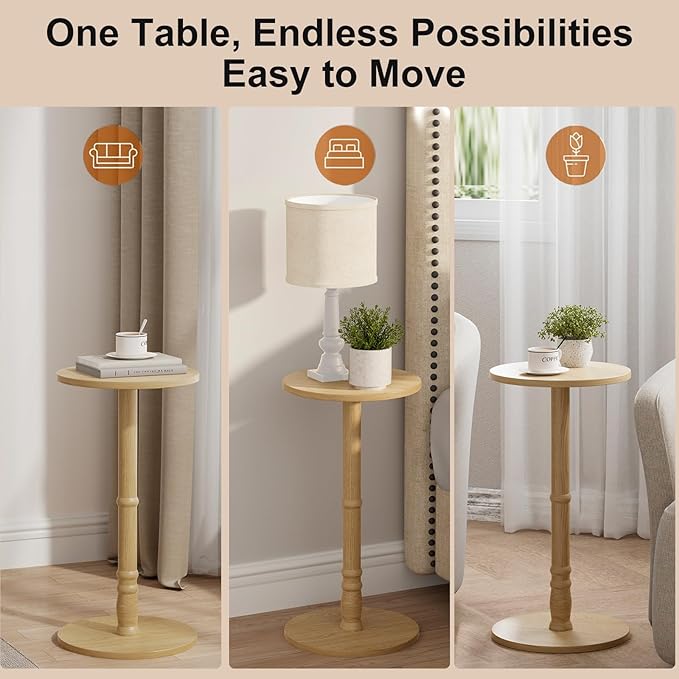 Round Side Table, Solid Wood Pillar - Image 7