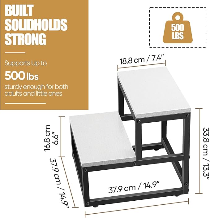 Wood and Metal 2 Step Stool for Adults & Kids – Heavy Duty Rustic Step Stools - Image 2