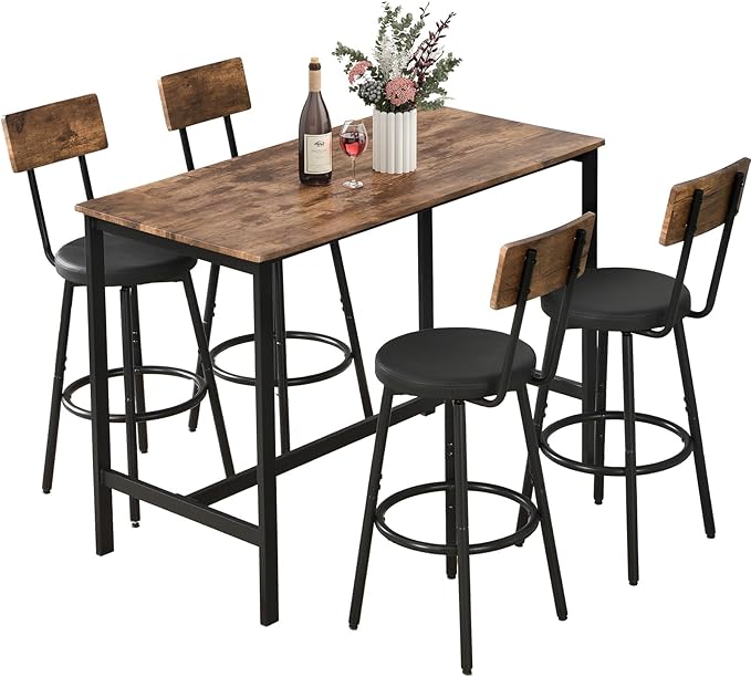Dining Table Set for 4, 5-Piece Bar Table Set, Kitchen Table and Chairs by Zevemomo