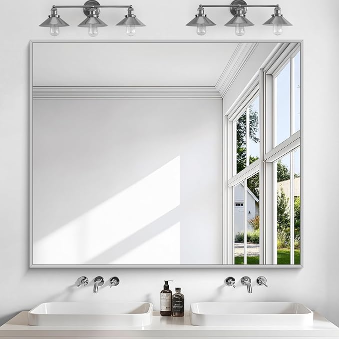 KOCUUY Silver Bathroom Mirror, Brushed Nickel Vanity Mirror - Image 6