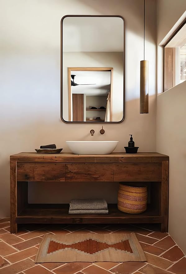 ANDY STAR Bronze Bathroom Mirror, 24x40’’ Rounded Rectangle Oil Rubbed Bronze - Image 8