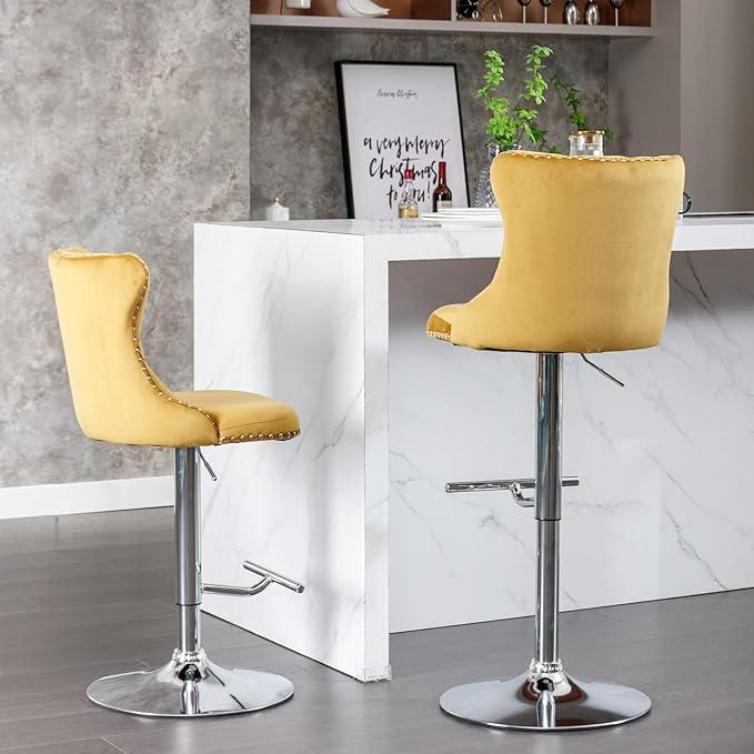 PacknWood Acosure Swivel Velvet Bar Stools Adjusatble Seat Height from 25-33" - Image 4