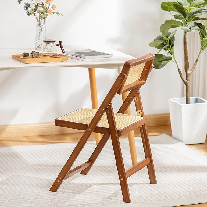 Rattan Folding Chair, Modern Mid Century Dining Chairs Set of 1, Comfy Outdoor - Image 2